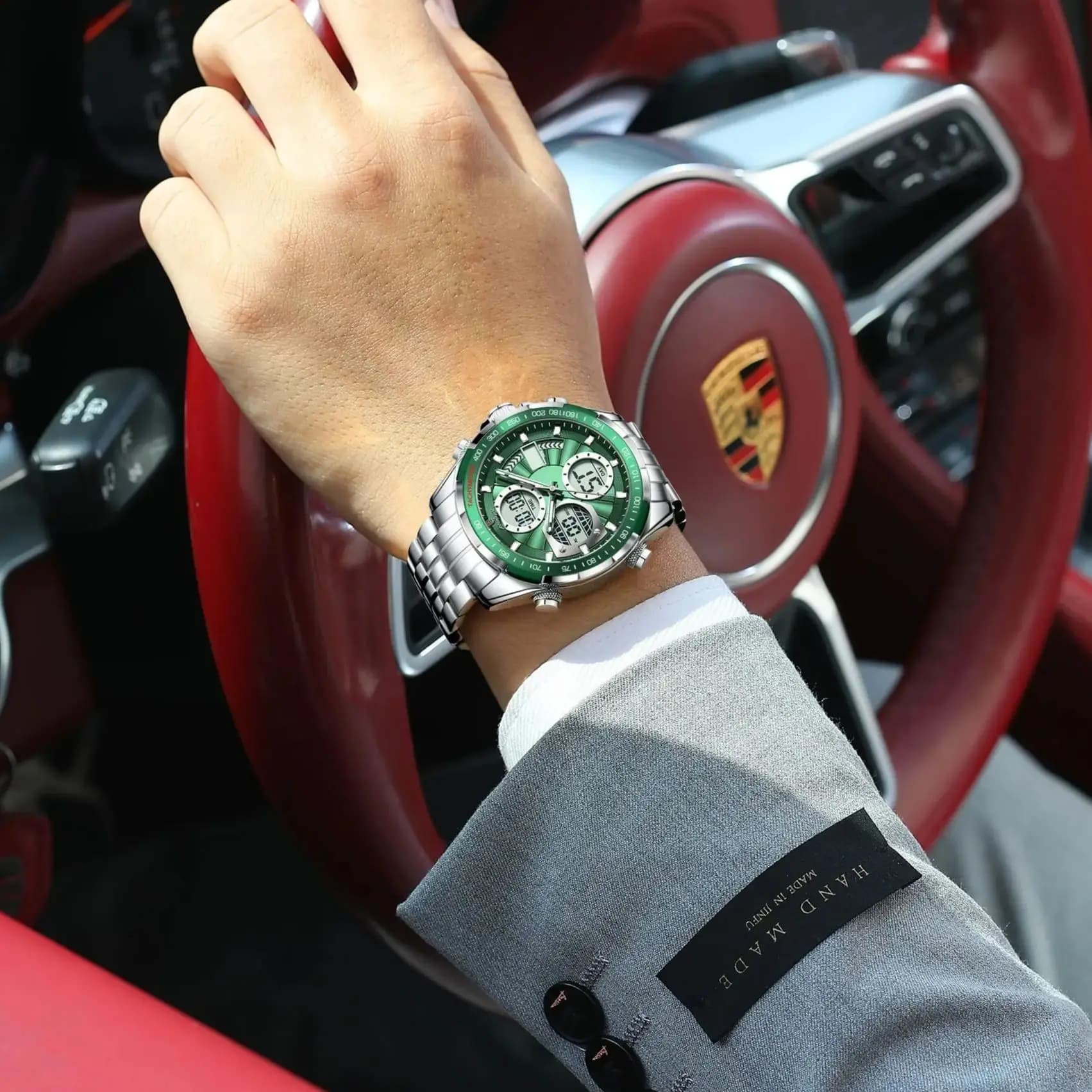 Montre homme POEDAGAR luxe étanche électronique LED - Affichage double fuseau - Bracelet acier inoxydable