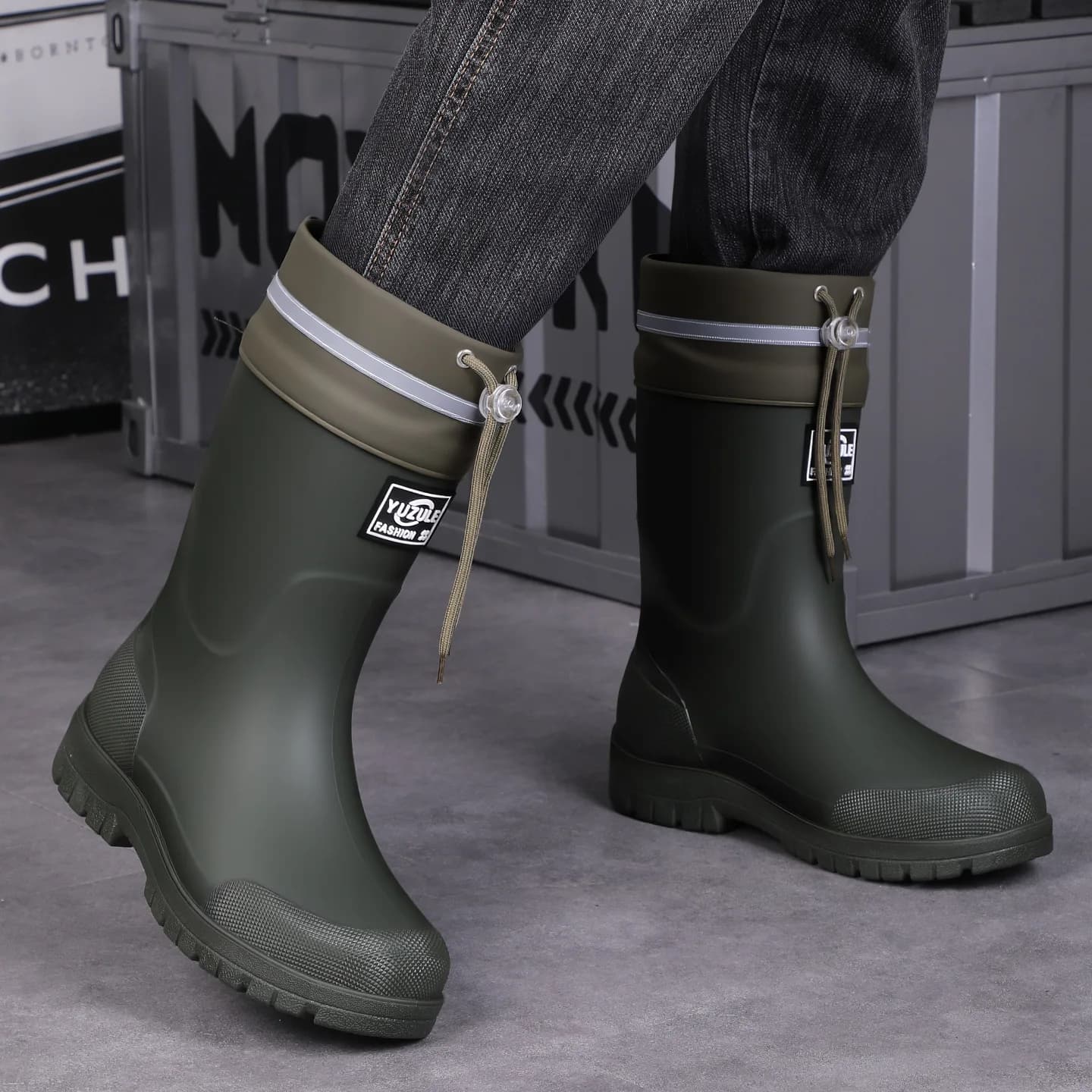 Bottes de pêche mi-mollet homme technologie avancée style coréen étudiant anti-dérapantes haute tube