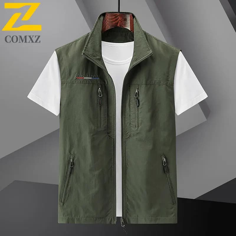 Veste d'été sans manches homme 2024, légère imperméable et durable avec multiples poches pour voyage extérieur