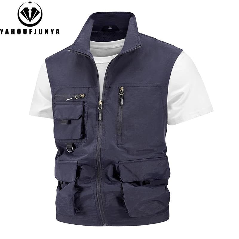 Veste de pêche sans manches homme été 2024 légère respirante à multiples poches pour camping et extérieur
