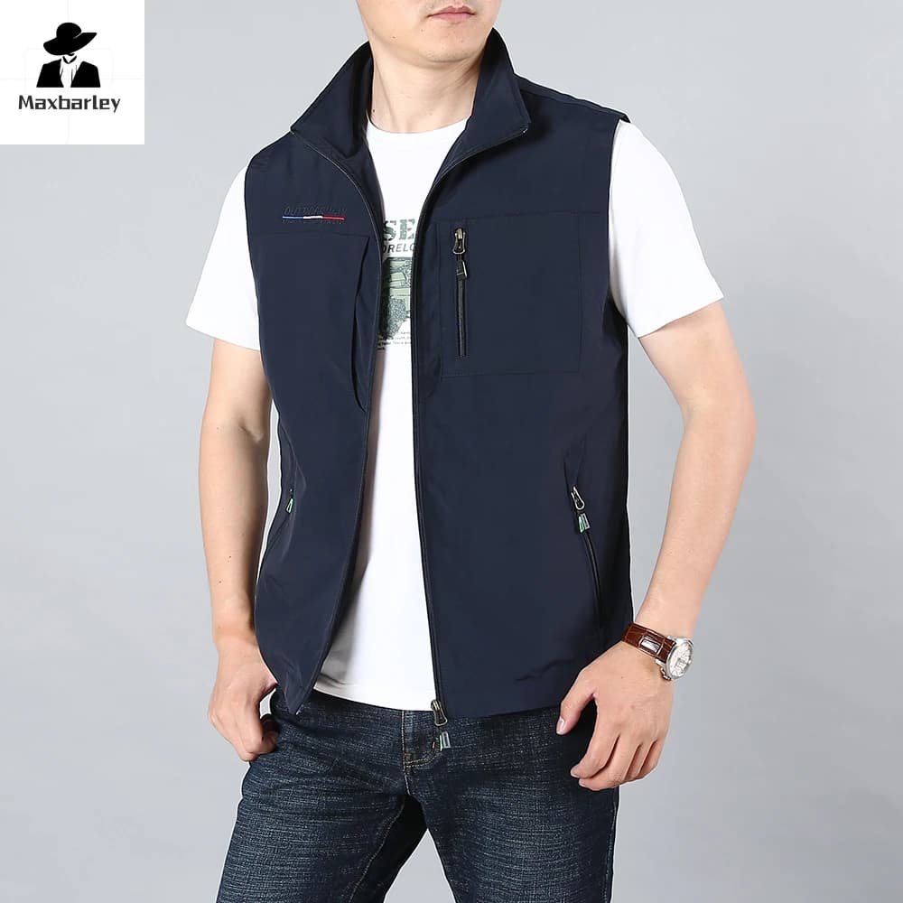 Veste de pêche sans manches homme 2024, à col montant et poches, pour randonnée et travail en extérieur