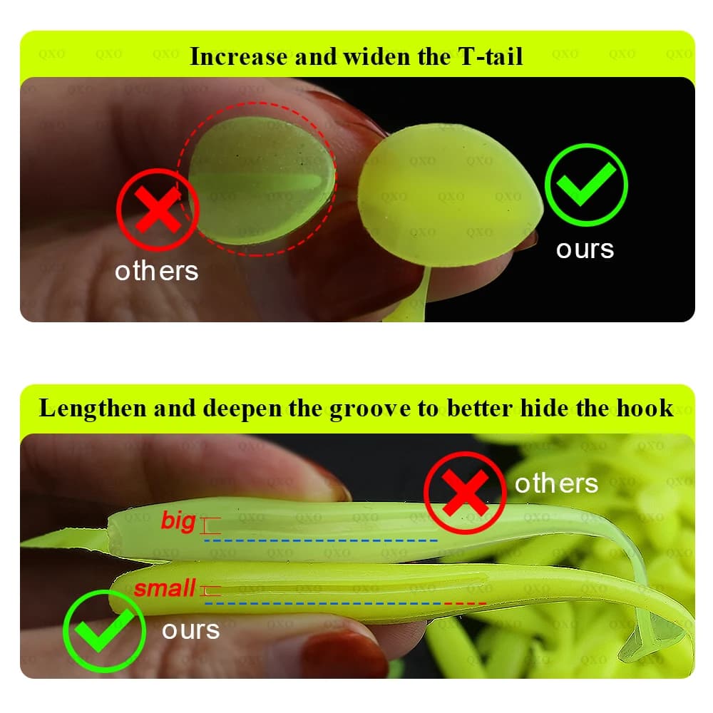 Lot de 10 vers souples silicone QXO 7-13cm - appâts artificiels PVA swimbait pour poissons de mer
