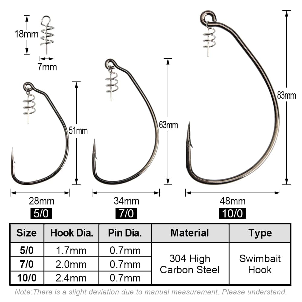 Hameçons swimbait Spinpoler 5/0 7/0 10/0 sans plomb pour leurres souples pêche mer gap large