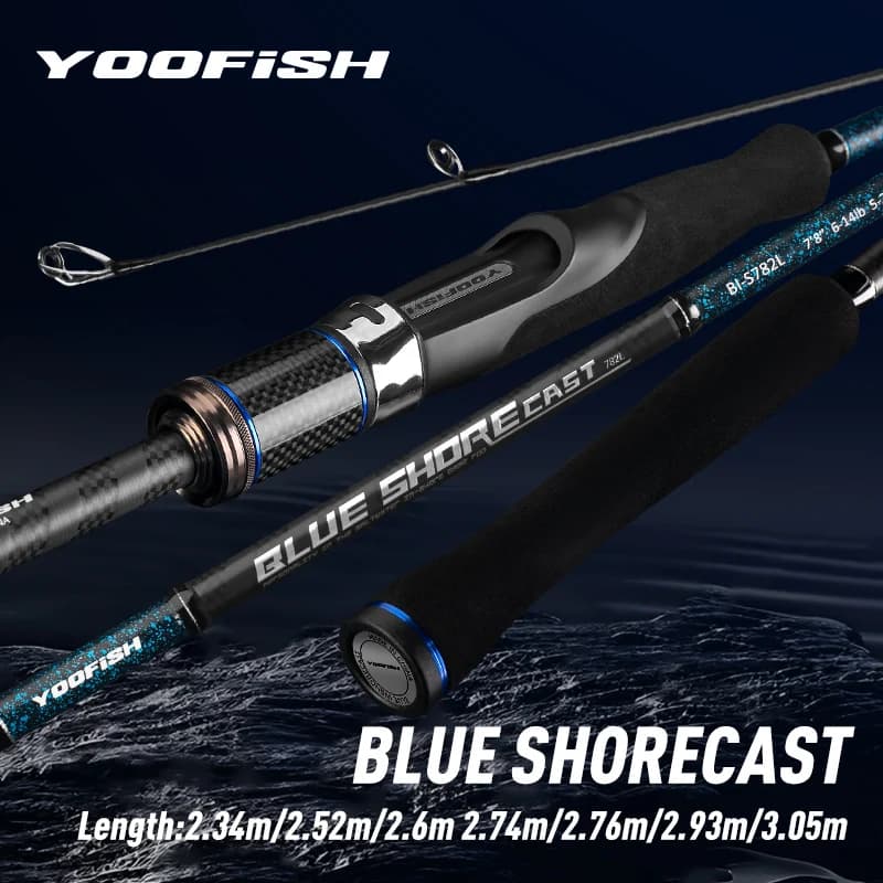 Canne spinning Yoofish BLUE shorecast pour brise-lames bass mer salée longueurs 2.34-3.05m L ML M MH