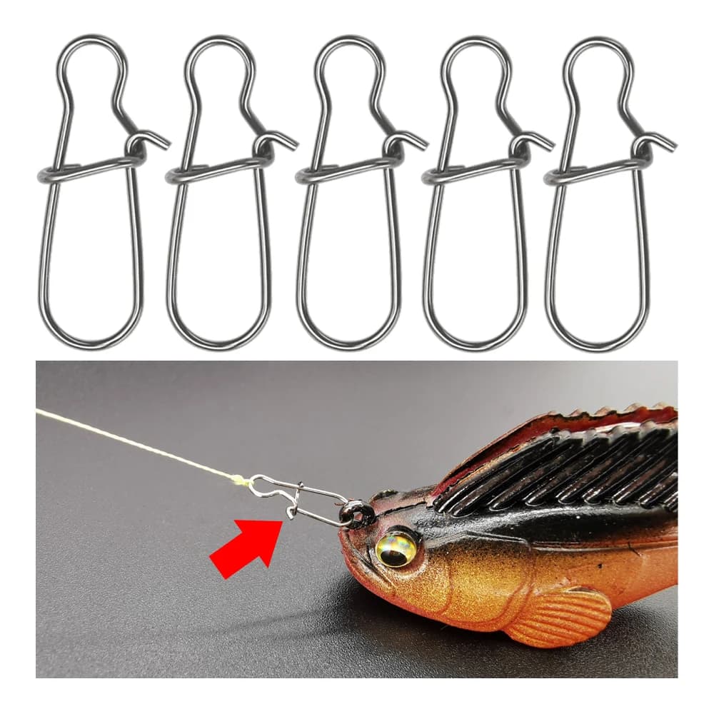 Mousquetons de pêche 50 pièces acier inoxydable clips verrous pour ligne accessoires outils