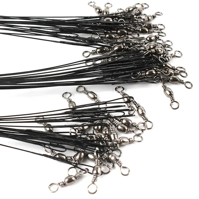 20 pièces bas de ligne acier anti-dent 15 à 30 cm avec émerillon pour pêche des carnassiers