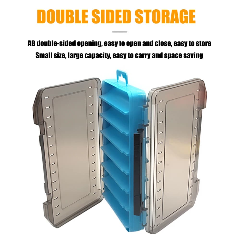 Boîte de pêche 14 compartiments double face pour leurres, hameçons et accessoires, organisateur de matériel