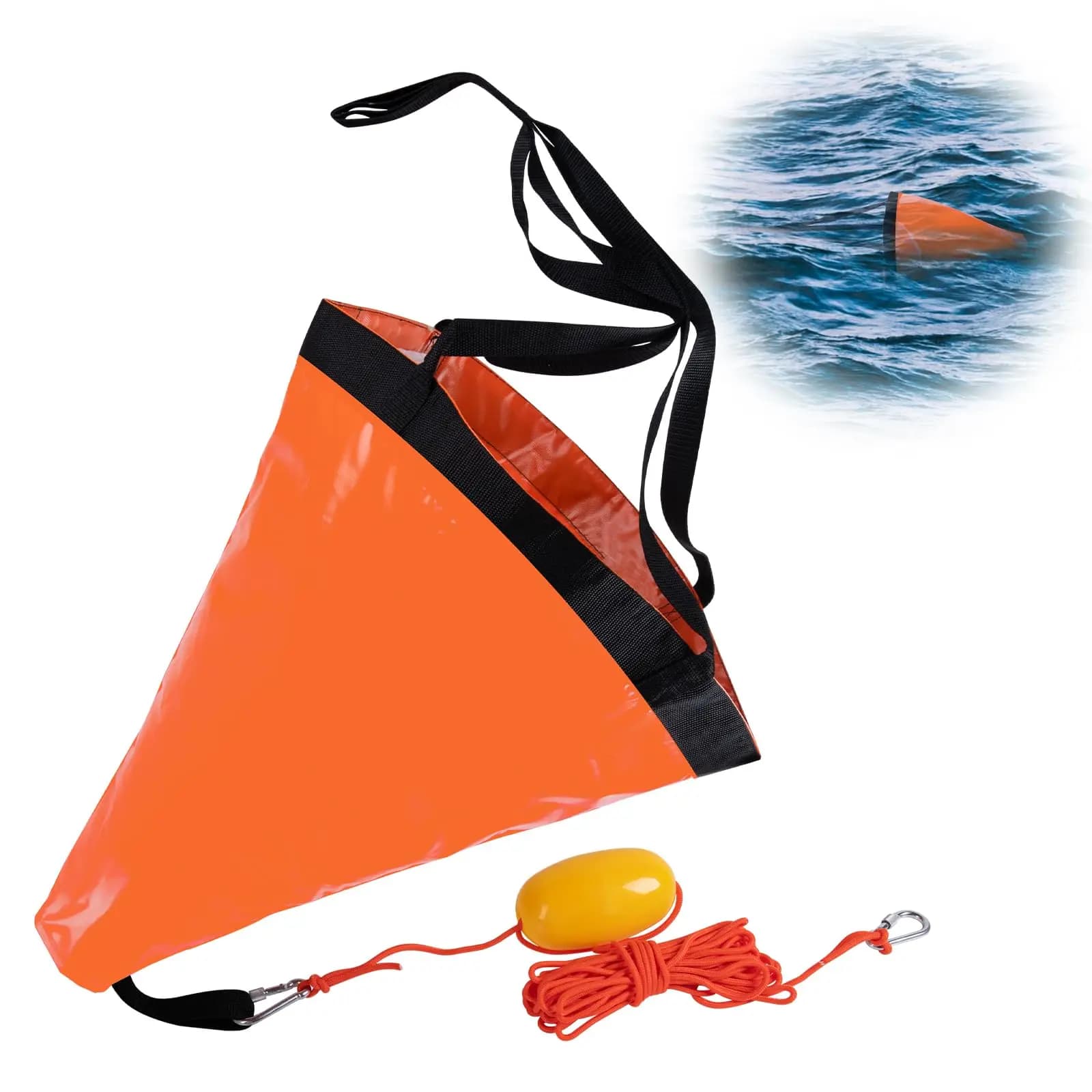 Ancre dérivante drift sock 19 à 53 pouces avec corde 30ft - pour pêche kayak et bateau trolling