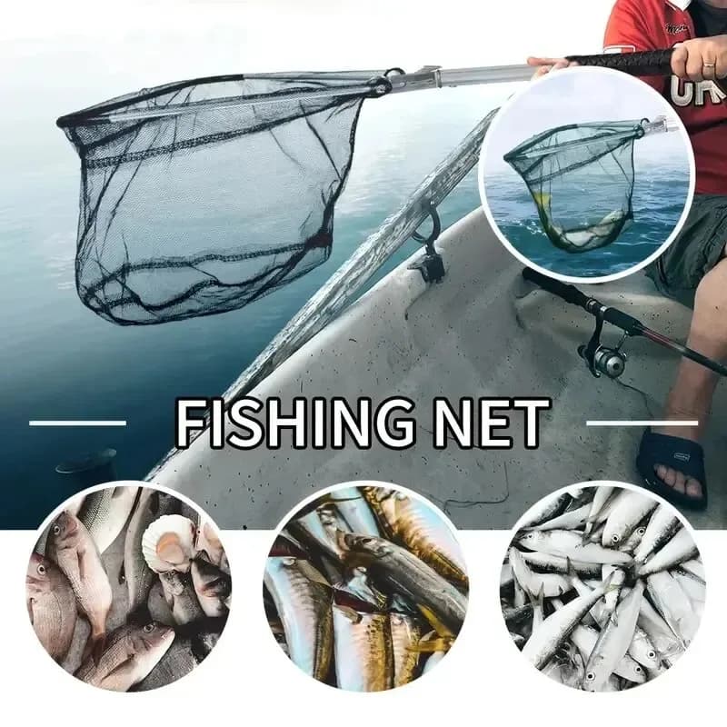 Filet de pêche pliable triangulaire aluminium léger et durable noir outil pratique portable