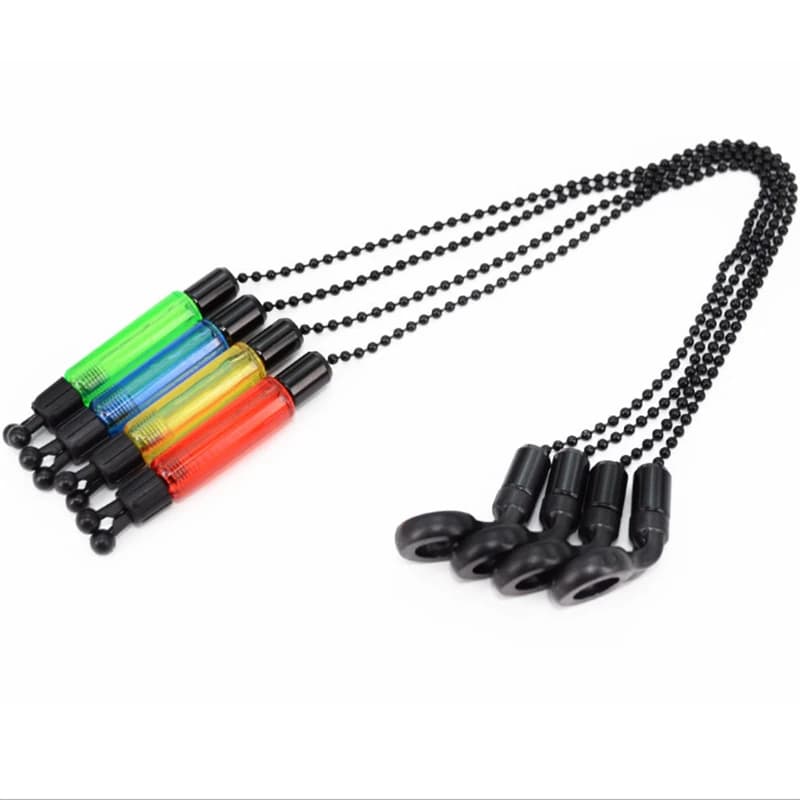 Set alarme de touche carpe avec hangers, bobbins et swingers - Indicateurs chaîne acier 4 couleurs outils pêche