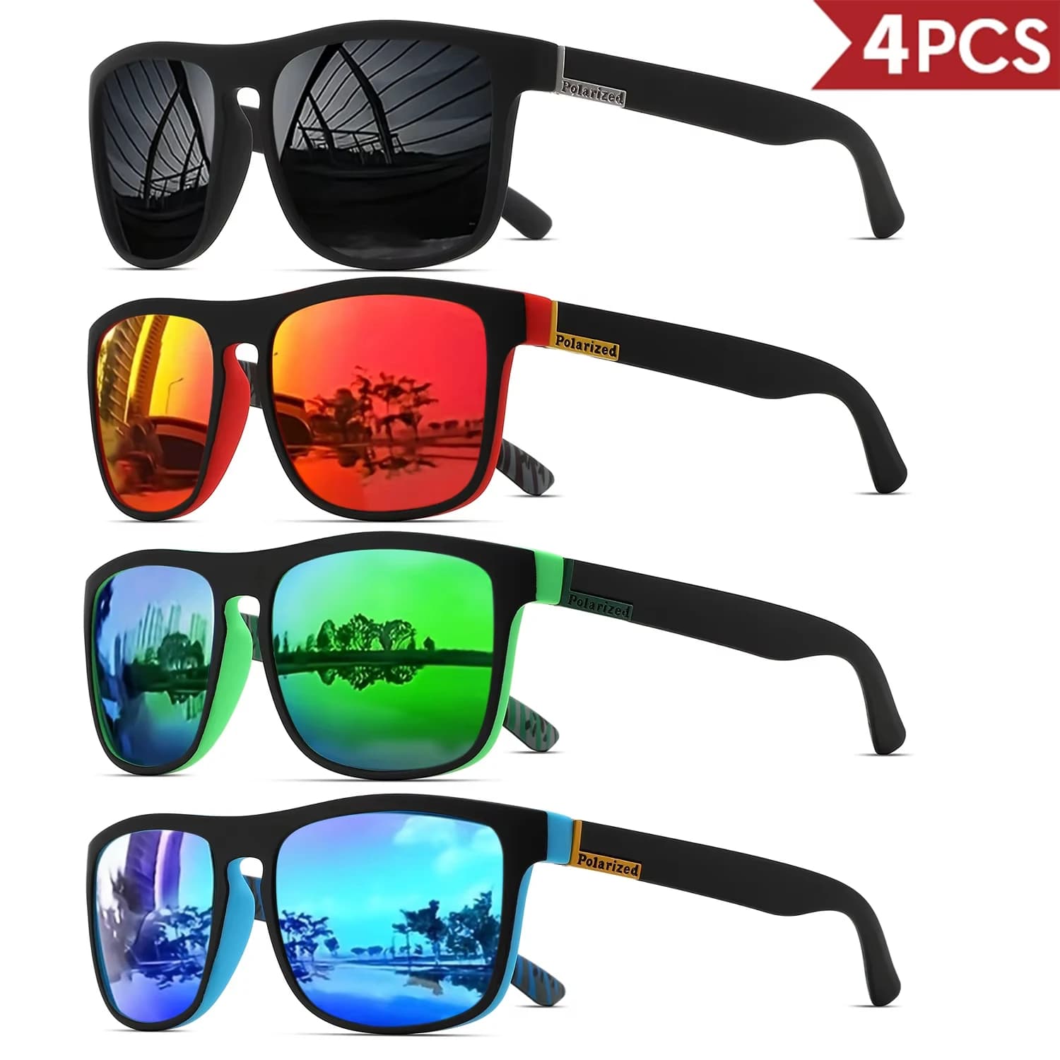 Pack lunettes sport carrées polarisées PC UV400 pêche - Légèreté unisexe 1-4PCS durabilité