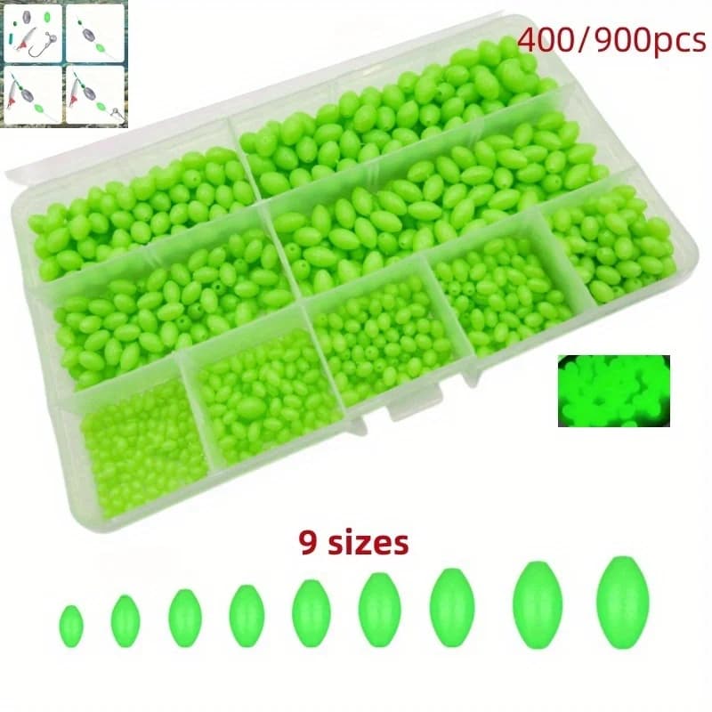 Perles olives fluo pour pêche de nuit avec billes anti-collision et de protection - Lot de