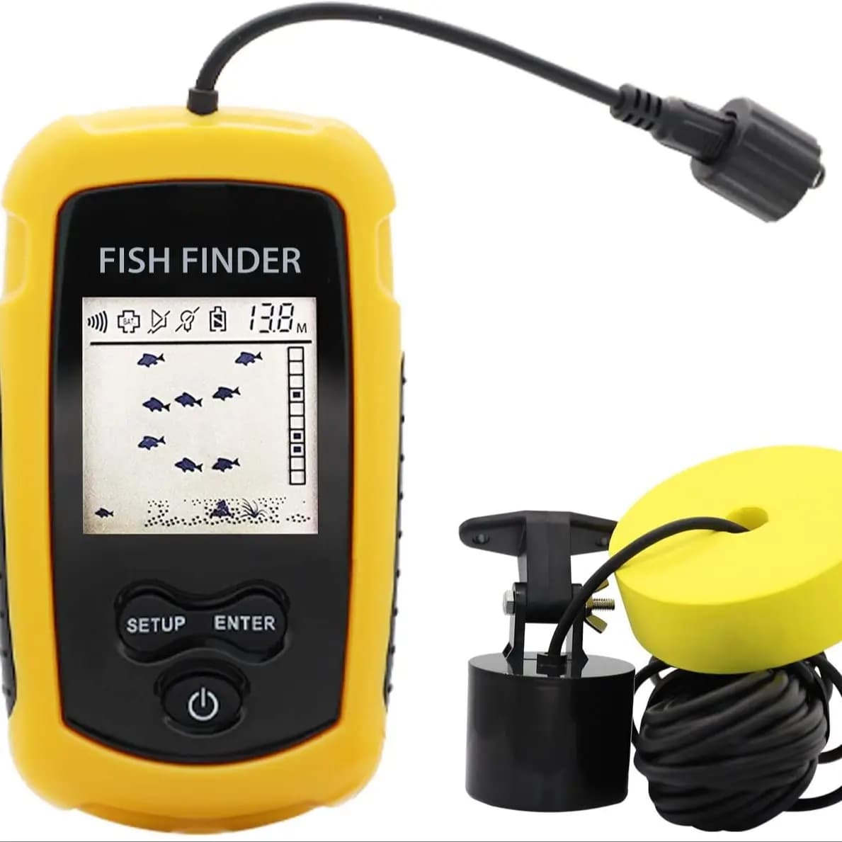 Alarme 100M Sonar Portable Détecteur de Poissons 45° Couverture Sonar Échosondeur Transducteur Pêche Lac Mer