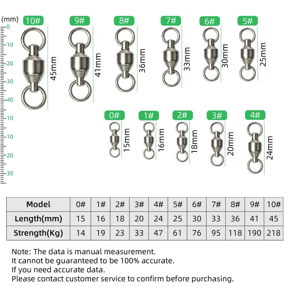 Roulements à billes pêche 100 pièces DNDYUJU, émerillons roulants acier inoxydable pour appâts lourds