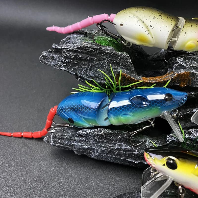 Leurre souple souris flottant 80mm 15g bionic rat 2 sections articulé pêche brochet perche leurre de surface