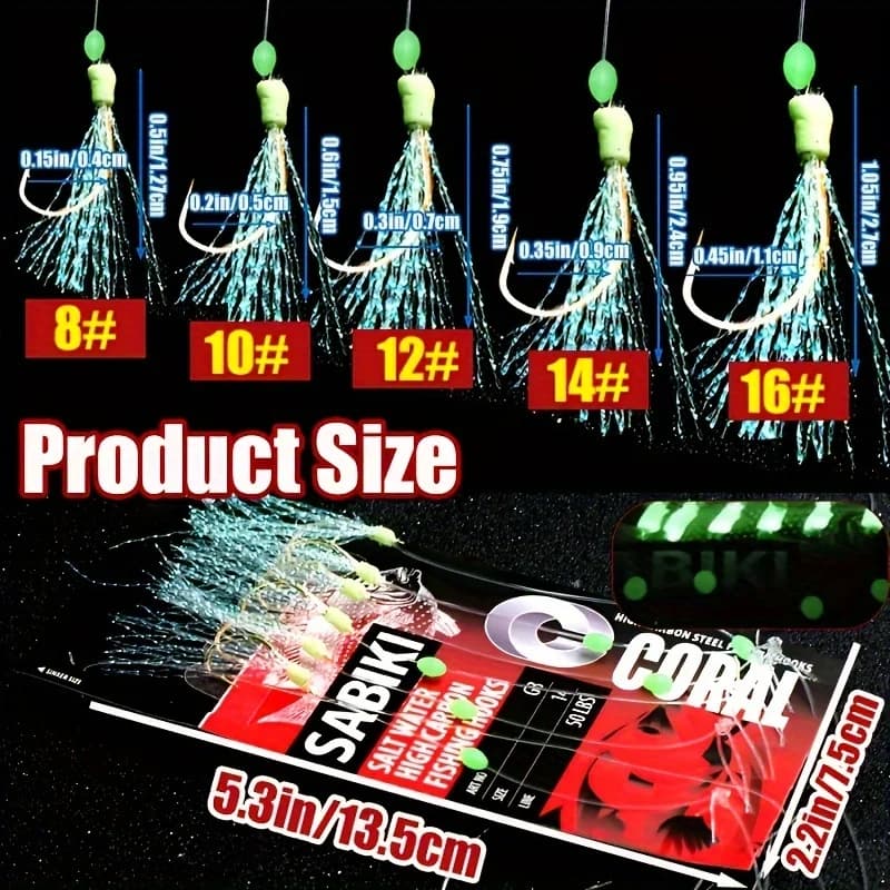 Packs Sabiki Rigs lumineux TAKBAS 1/5 pour pêche en mer et eau douce - Hooks carbone haute résistance