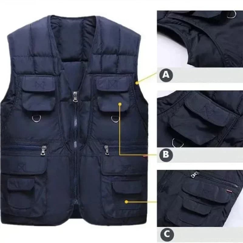 Veste matelassée homme sans manches légère et chaude multi-poches pour pêche hiver