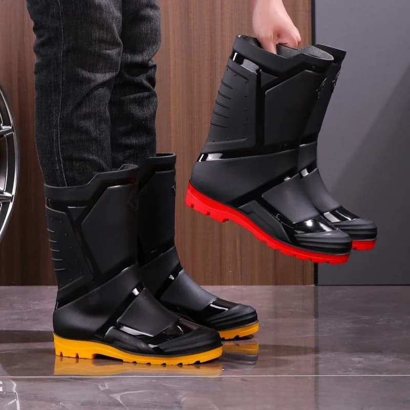 Bottes de pêche mi-mollet homme doublées polaire imperméables anti-dérapantes renforcées pour extérieur