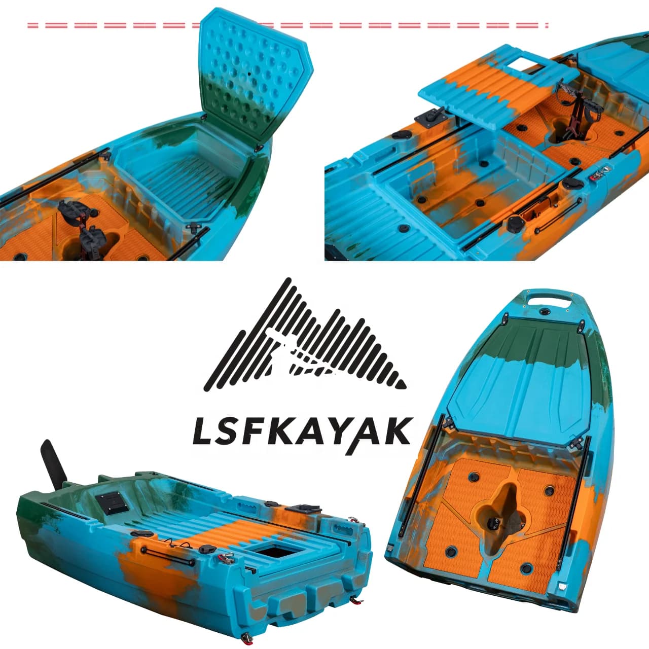 Kayak pêche modulaire 2 sections ultra-large 10 pieds - Canoë à pédales monoplace populaire en gros