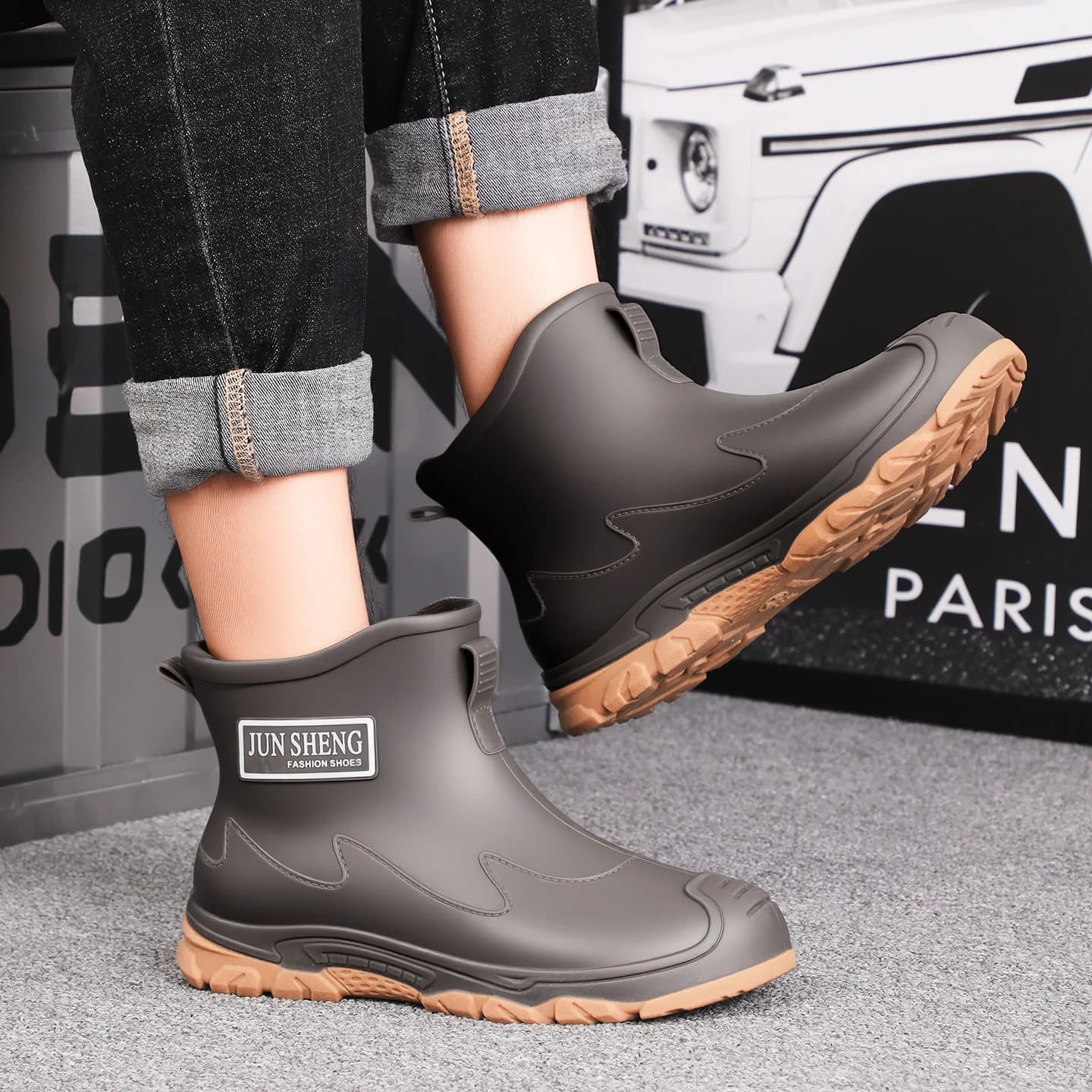 Men's Short Tube Rain Boots Anti-slip Fishing Outdoor Riding PVC Material Comfor