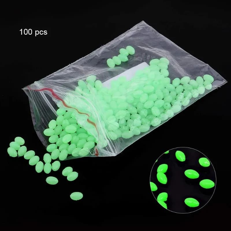 100 perles lumineuses ovales pour pêche nocturne - Billes flottantes appâts 4-8mm