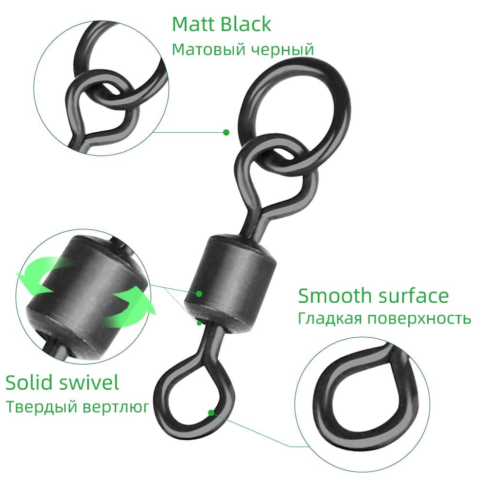 DNDYUJU 50 à 100 pièces émerillons pêche carpe noir mat, accessoires pour montage Chod Hair et Ronnie Rig