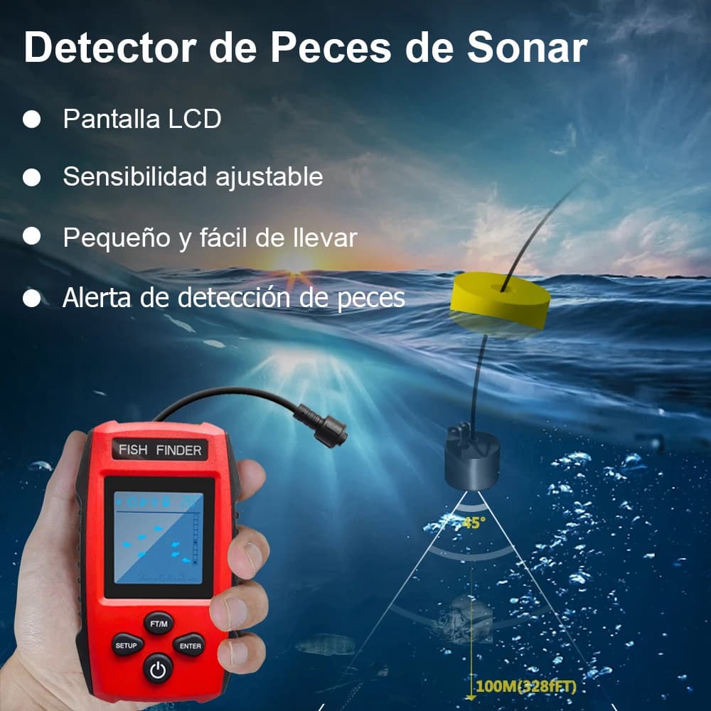Détecteur de poissons sonar filaire portable 0.6-100M avec sensibilité ajustable multi-modes pêche