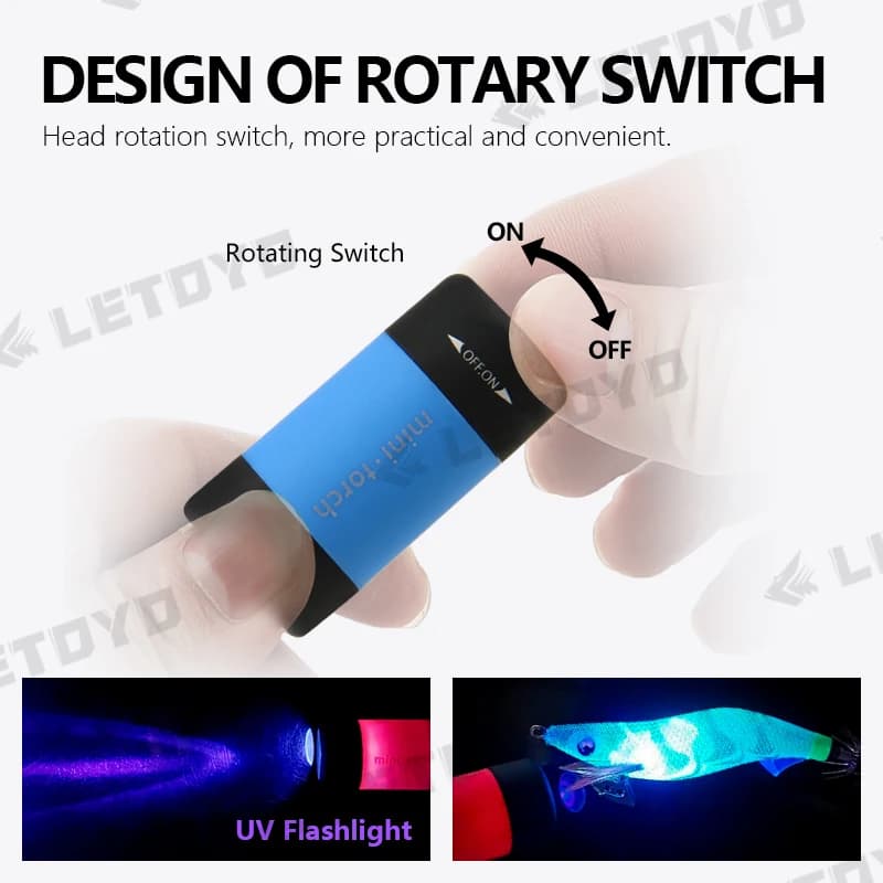 Lampe UV portable rechargeable étanche LETOYO pour pêche au calmar et leurres métalliques