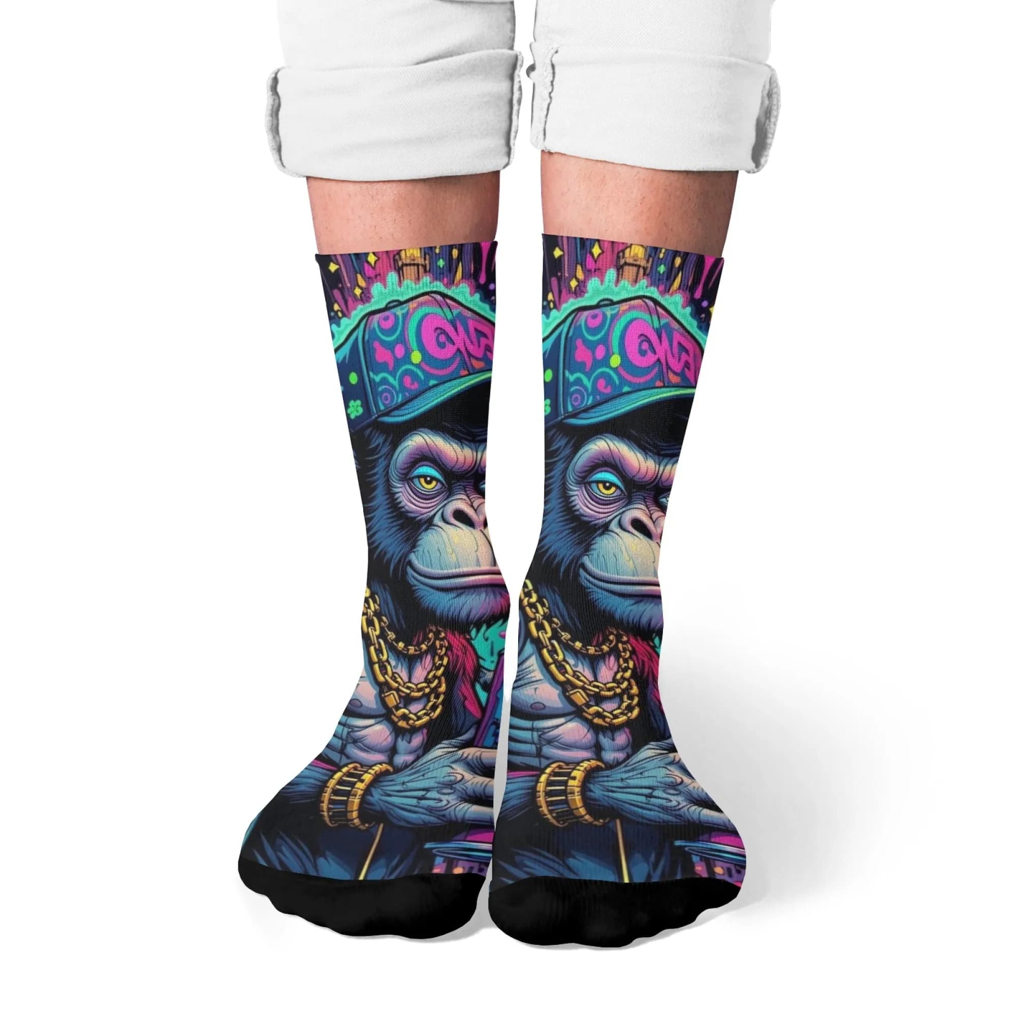 Chaussettes drôles hip-hop avec singe heureux - Style Harajuku pour hommes, cadeau original