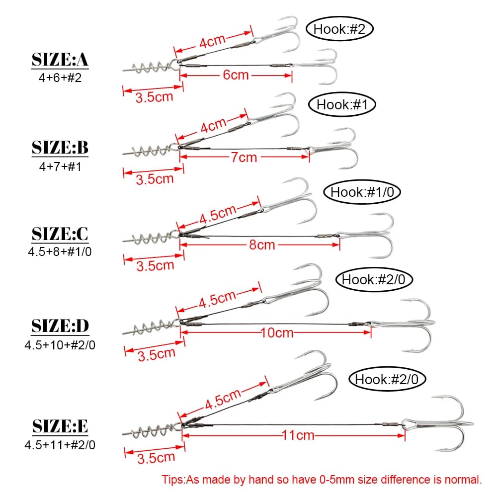 Hameçon triple corkscrew stinger rig pour pêche au leurre souple pike et bass en acier haute