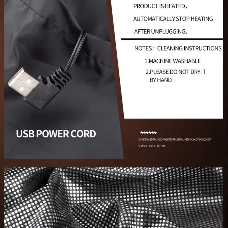 Veste chauffante homme femme 12 zones chauffantes USB pour camping et sport