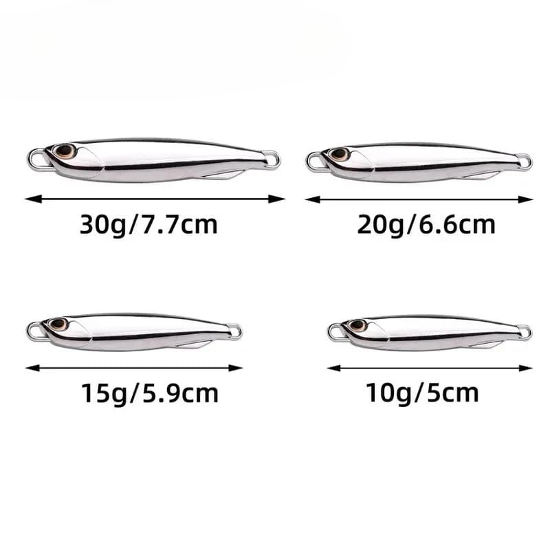 10 leurres métal jig 30g/40g argentés - Appâts mer et eau salée pour bar et carnassiers marins