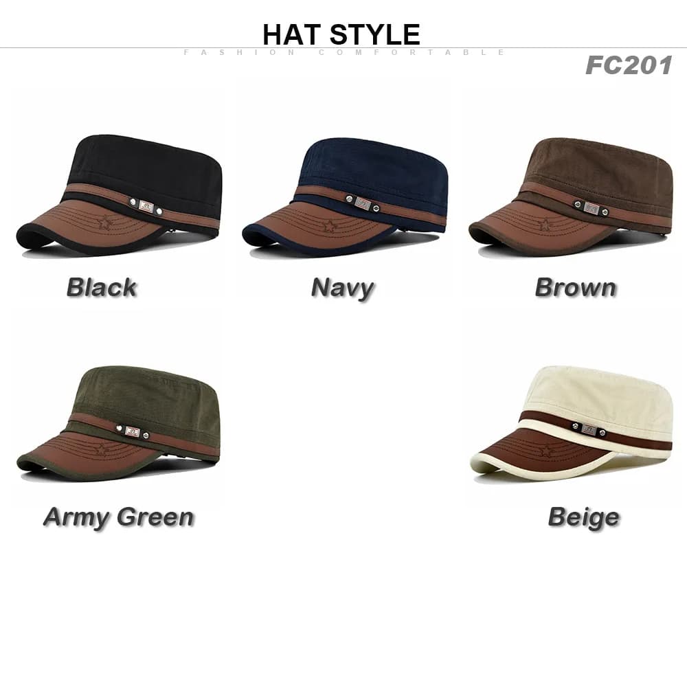 Casquette cadet pêche vintage armée - Homme visière plate coton été automne unisexe