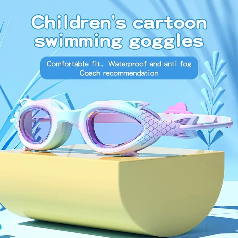 Lunettes de natation enfants poissons avec bonnet silicone garçons filles étanches anti-buée