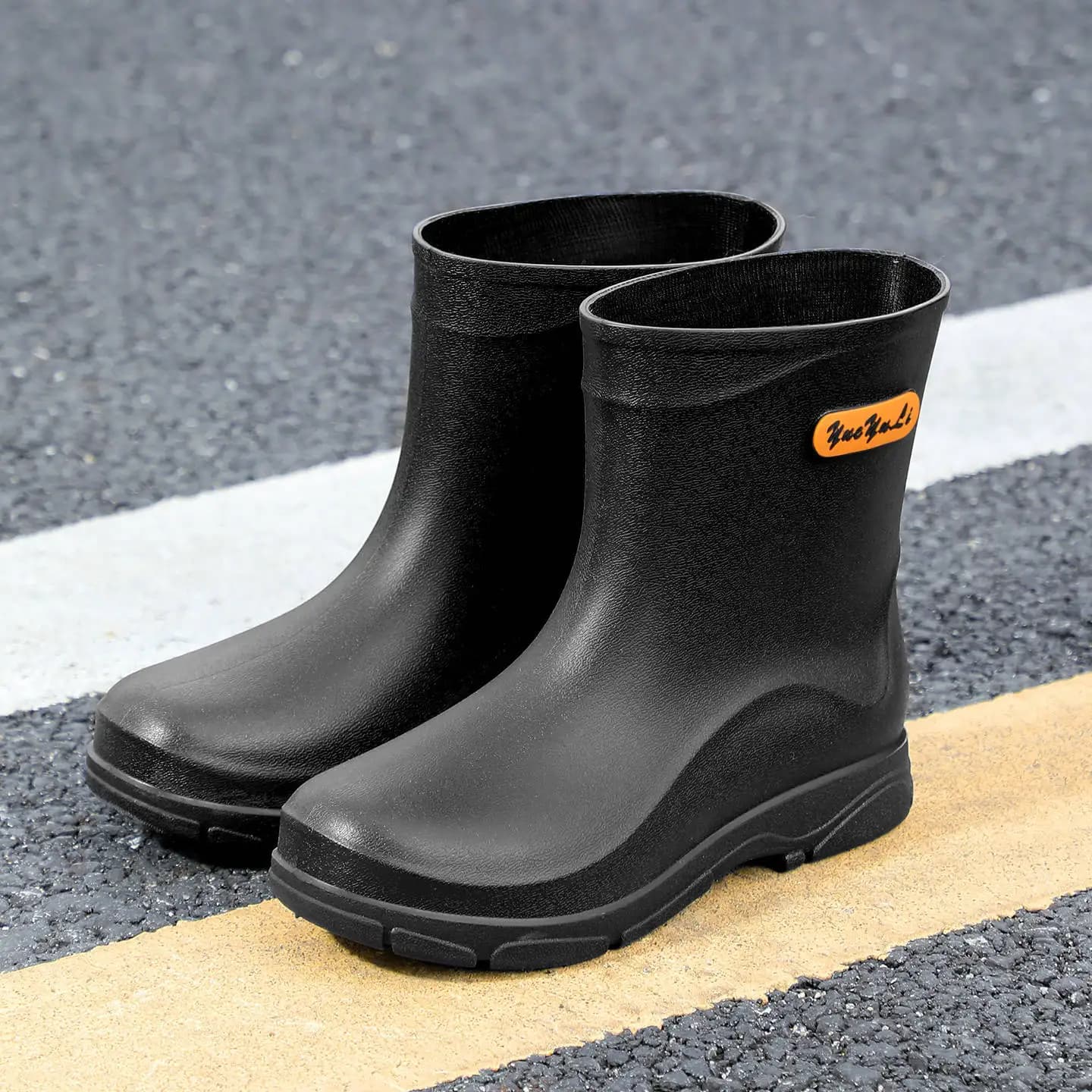 Bottes de pluie homme style britannique mi-mollet 20 pouces haute sécurité camping contrôle crues bandes réfléchissantes