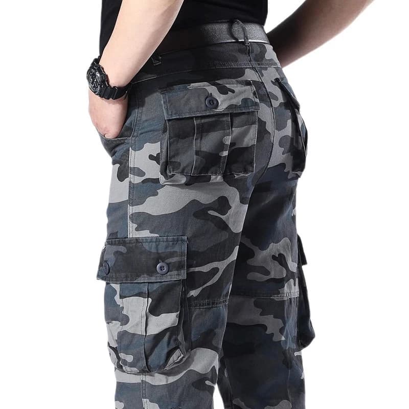 Pantalon cargo militaire homme pêche - Tissu coton multi-poches pour activités extérieures