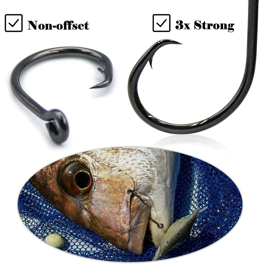 Hameçons circle offset noirs pour pêche gros jeu thon marlin espadon mer profonde tailles multiples