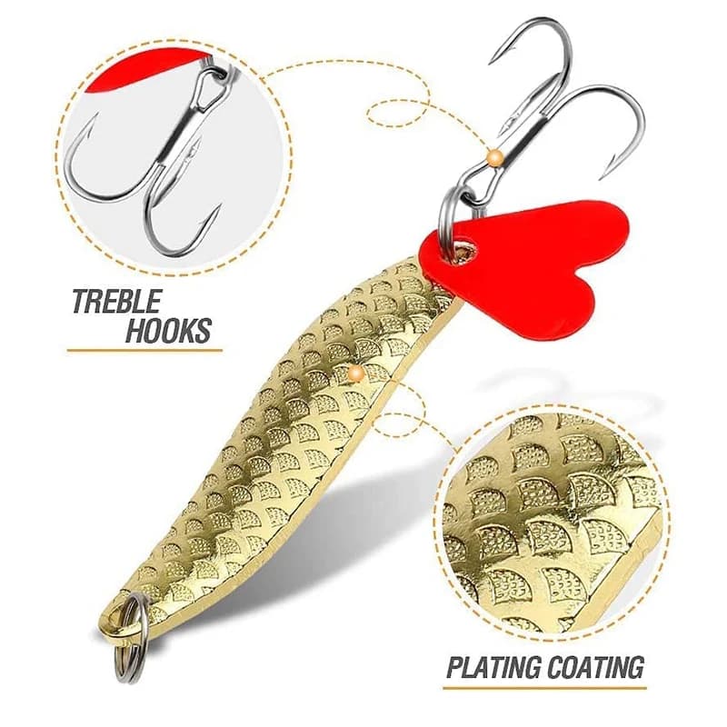 Kit de pêche avec boîte de rangement : 10 leurres métalliques cuillères spinner dorés et argentés pour carnassiers