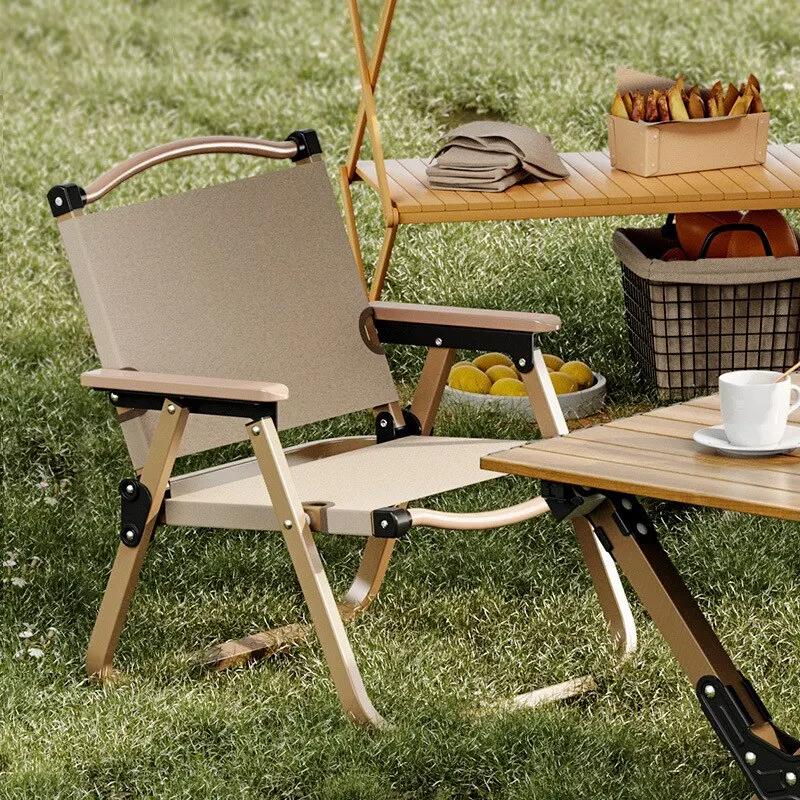 Chaise pliante aluminium grain de bois pour pêche - 2 pièces portable équipement camping Comite