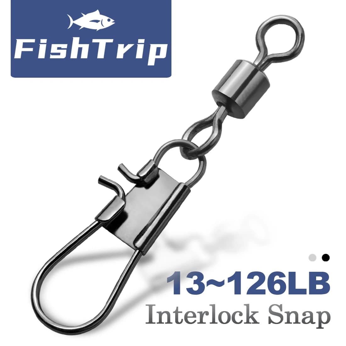 50-100 snaps interlock à émerillon roulant FishTrip - Acier inox pour pêche en mer