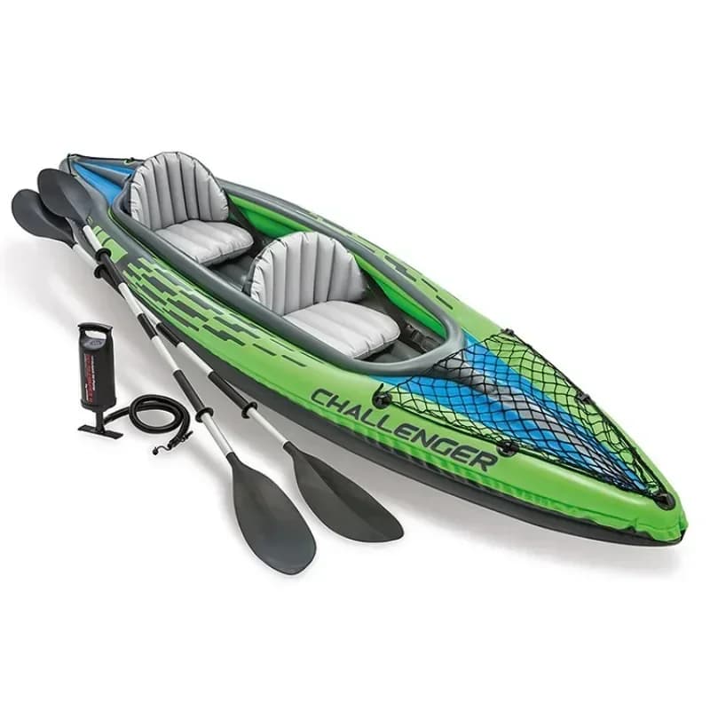 Kayak pêche gonflable portable 2 places - Bateau sports nautiques avec pagaie, pompe et sac de transport