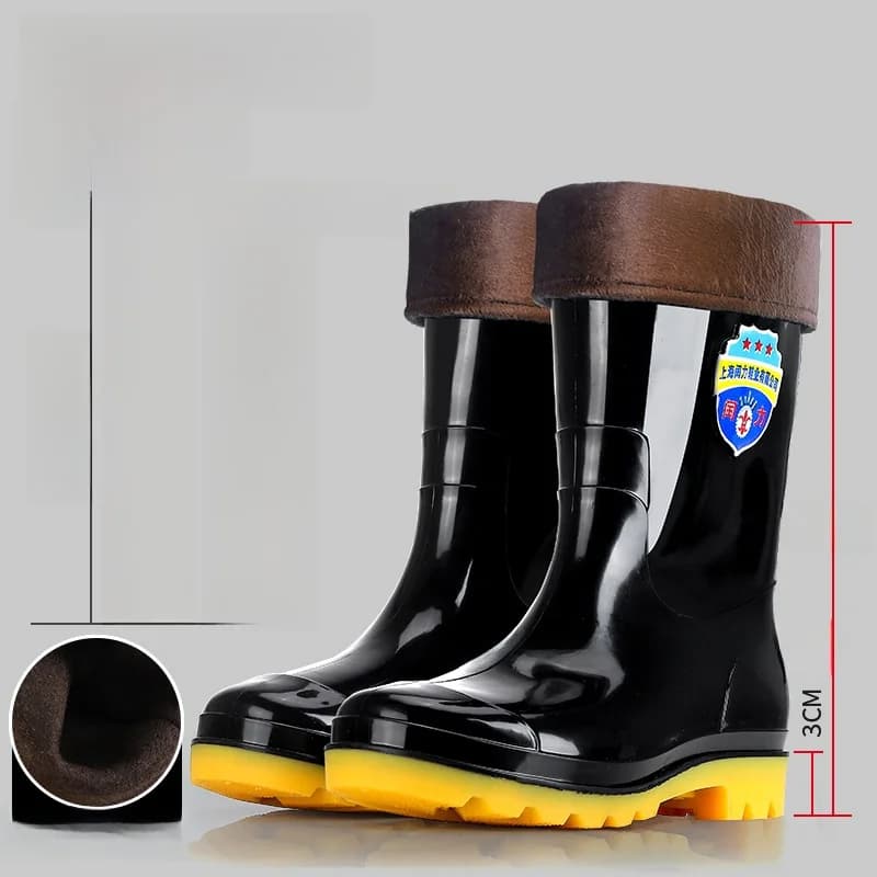 Bottes de pluie mi-mollet épaissies pour hommes - Semelle tendon de bœuf anti-dérapante