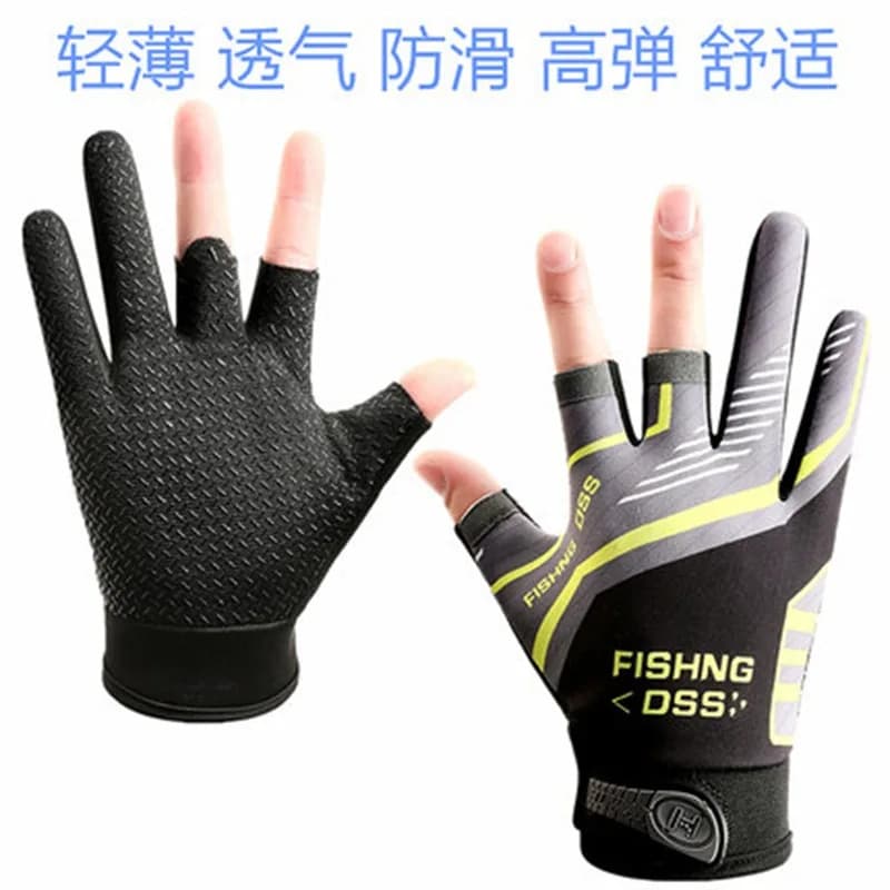 Gants de pêche homme été 3 doigts coupés protection solaire anti-dérapage conduite vélo respirants fins