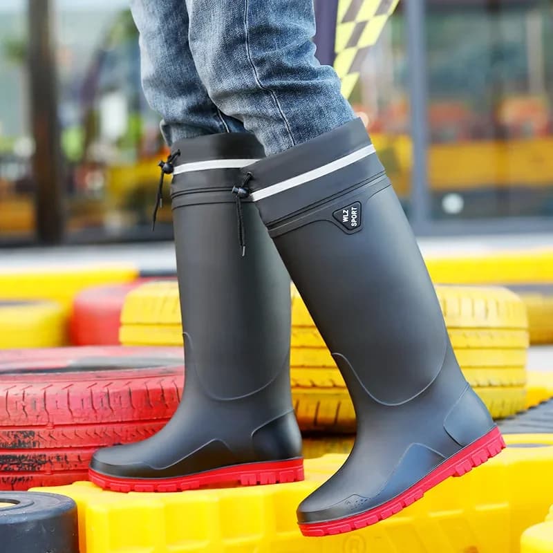 Nouveaux boots pêche hauts lacets épais extérieur imperméables antidérapants chauds caoutchouc