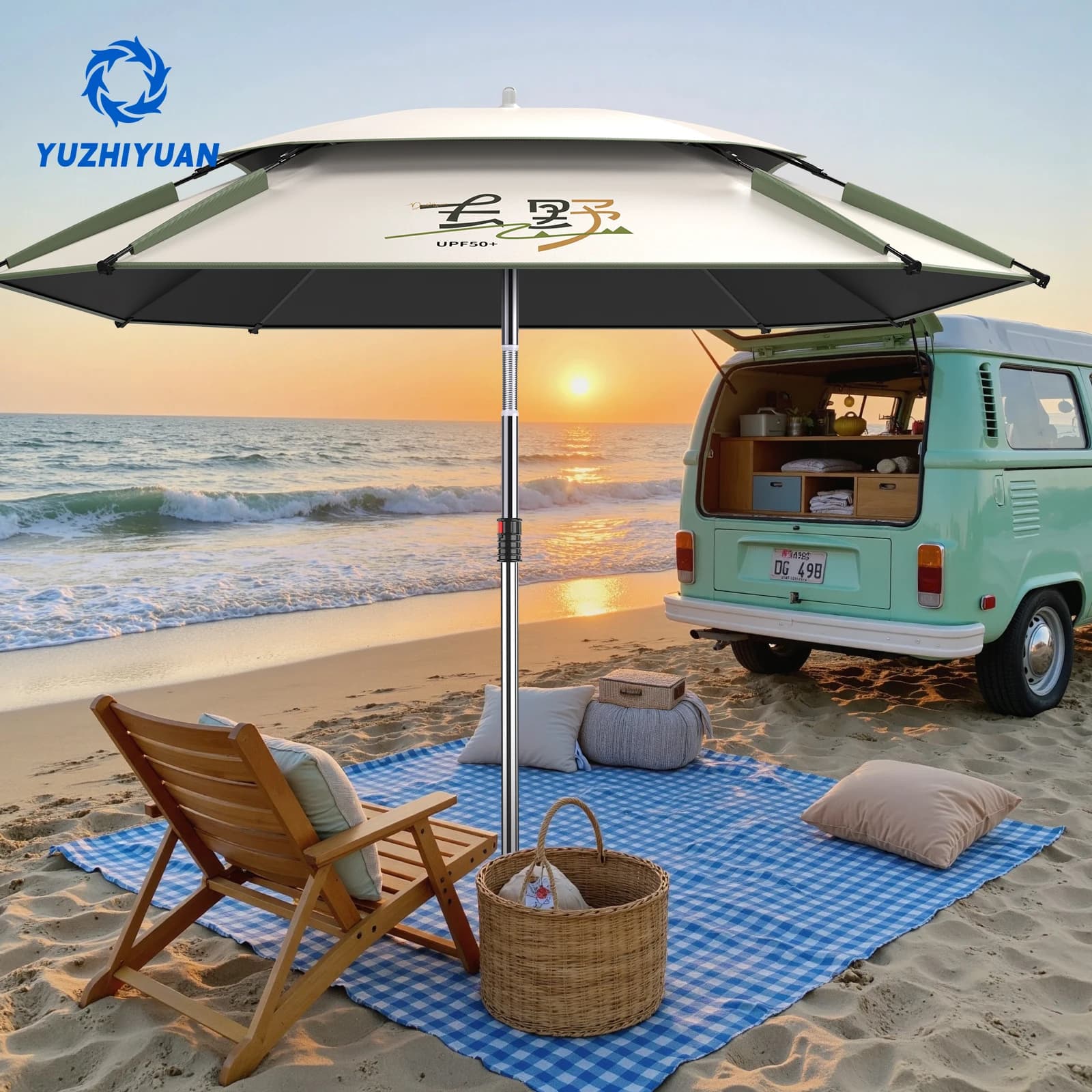 Parapluie pêche UPF50+ colle noire 360° réglable pliable portable housse protection solaire