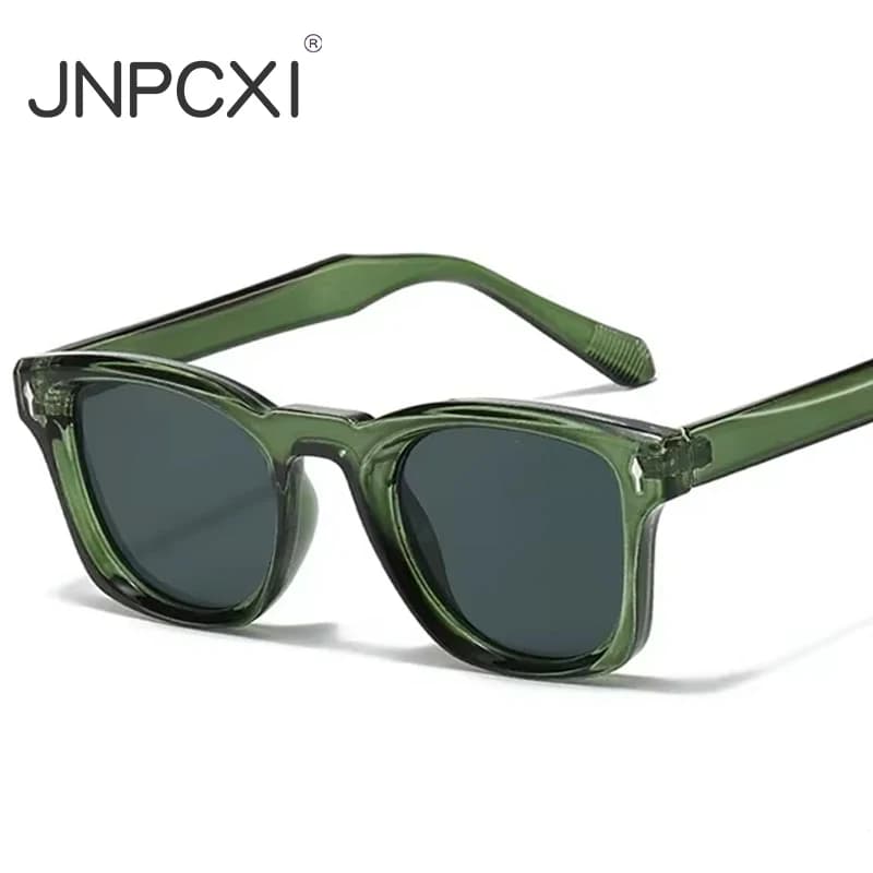 Lunettes carrées rétro rivets dégradé vert noir fashion UV400 femmes hommes pêche