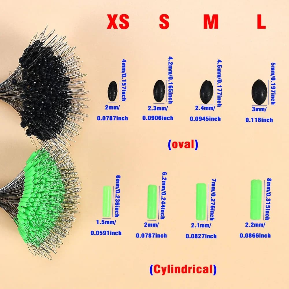 300 perles en silicone pour ligne de pêche - arrêts de flotteur ovales cylindres MNFT