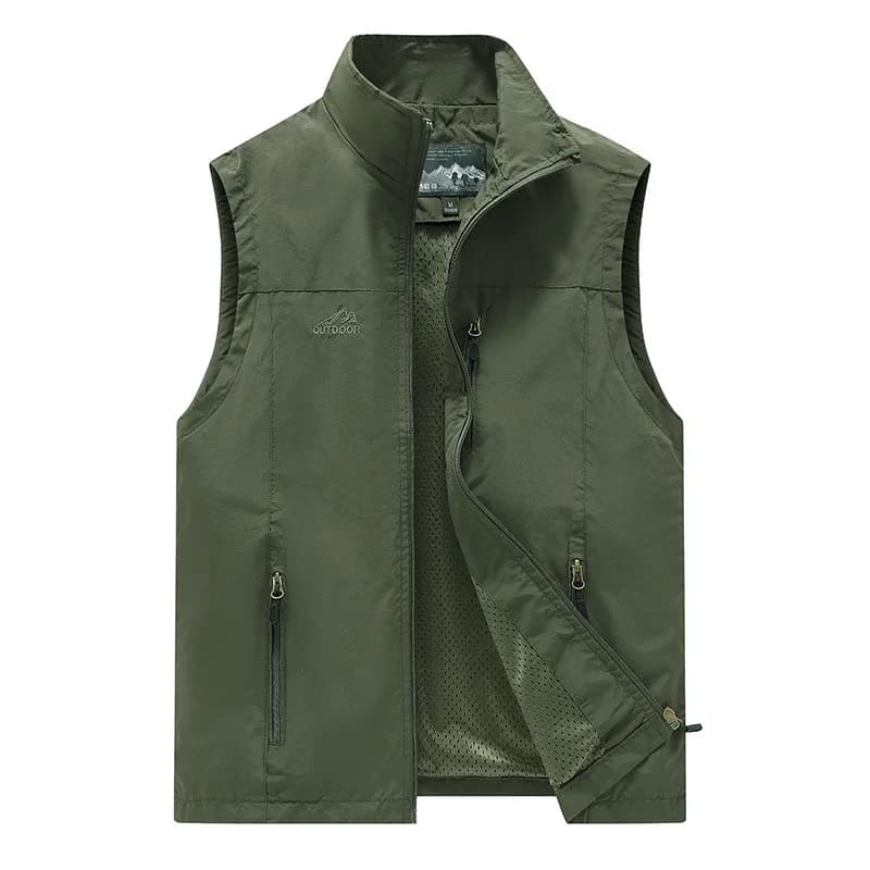 Gilet pêche casual homme printemps - Gilet loisirs outdoor solide - Veste décontractée jeune et d'âge moyen