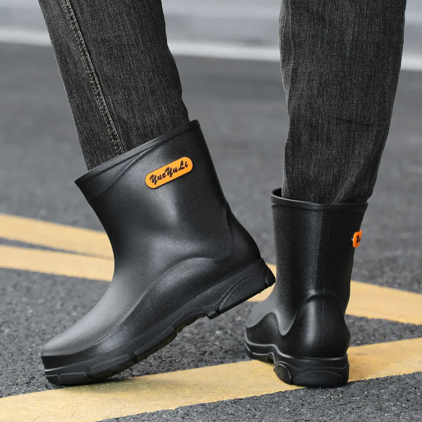 Bottes mi-mollet imperméables pêche homme bandes réfléchissantes sécurité randonnée aquatique