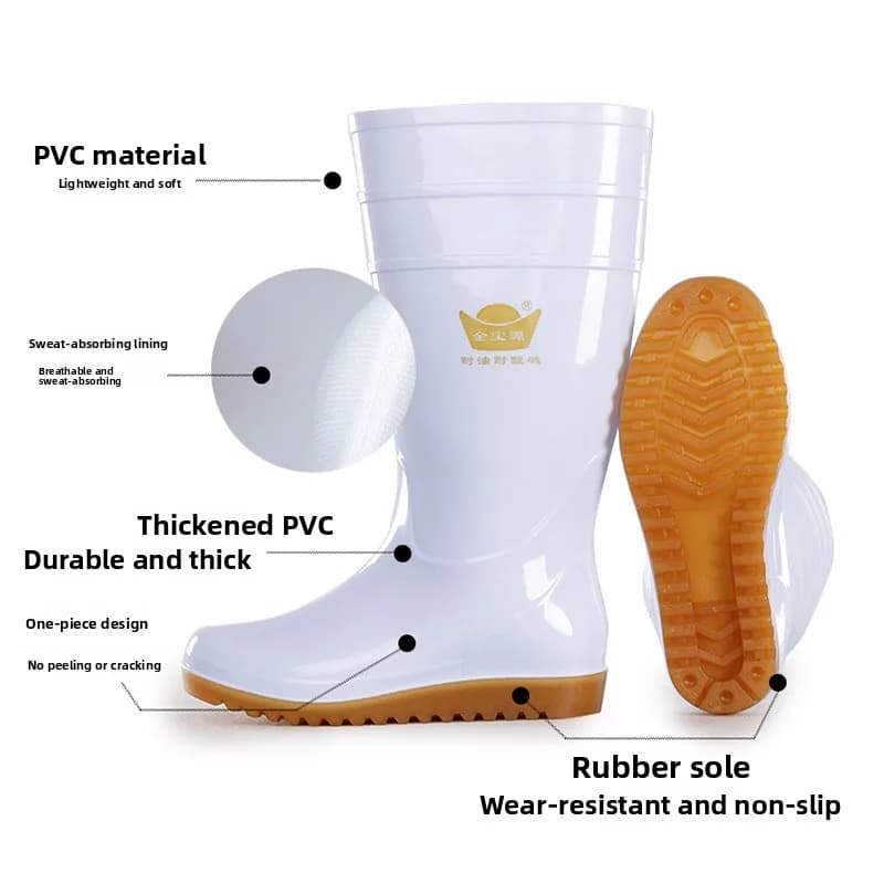 Bottes de pluie cuisine épaisses en tendon de vache grade alimentaire antidérapantes blanc mi-mollet